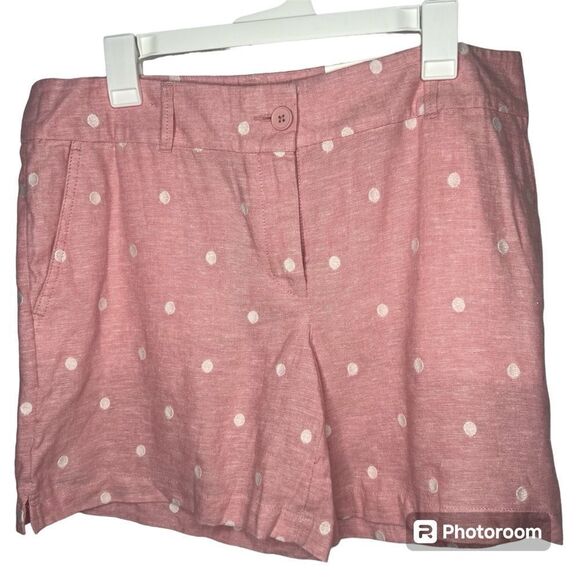 New! Loft Outlet Linen High Rise Pink White/Polka Dot 6” Chino Women Short Sz 8 - Picture 1 of 10